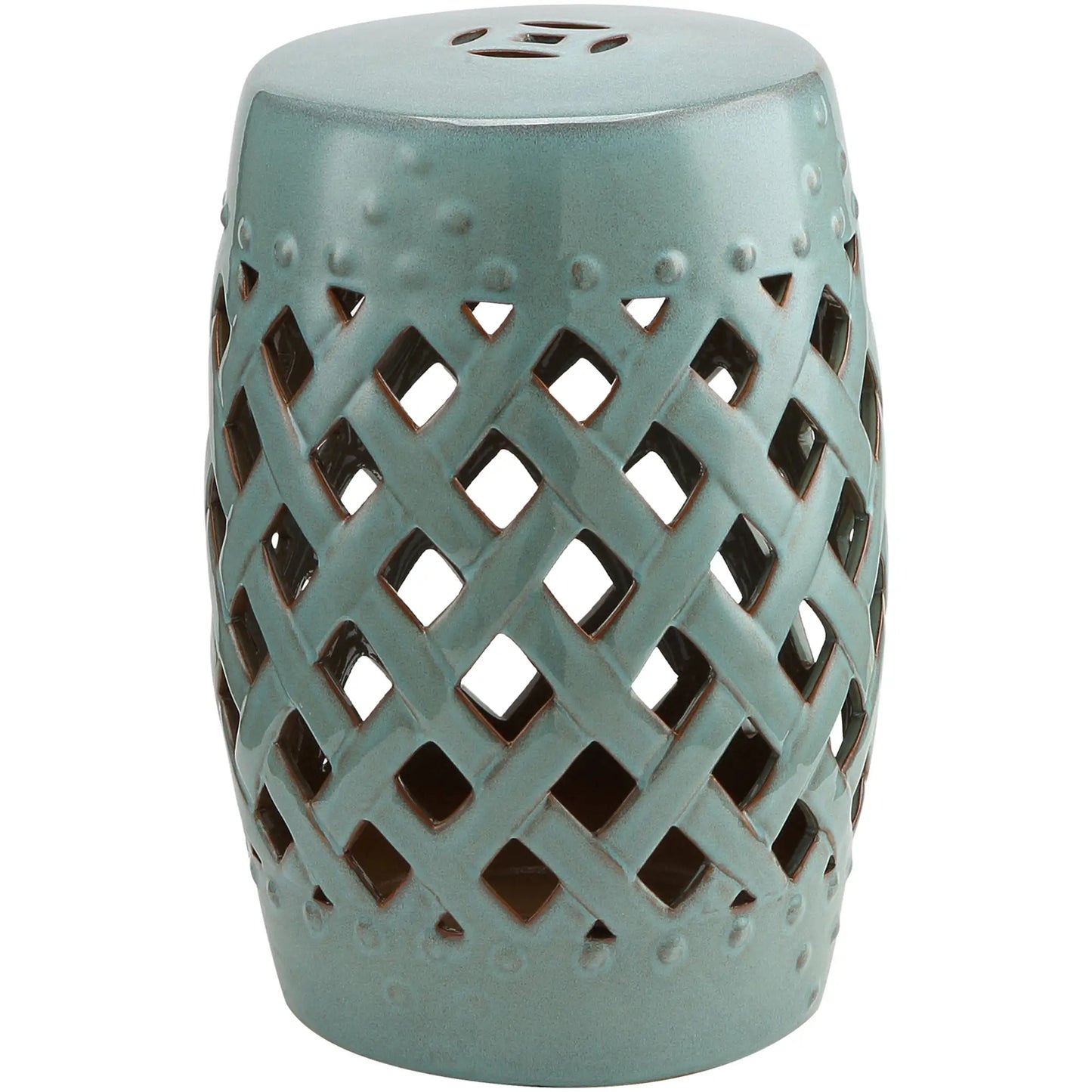 18" Ceramic Garden Stool, Woven Lattice Design, Indoor Outdoor, Blue Patio Chairs Blue at Gallery Canada