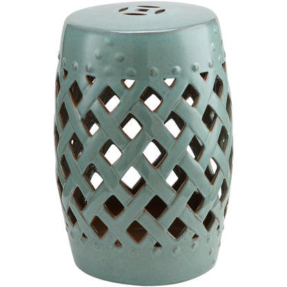 18" Ceramic Garden Stool, Woven Lattice Design, Indoor Outdoor, Blue Patio Chairs Blue at Gallery Canada