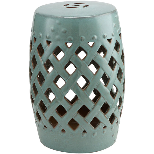 18" Ceramic Garden Stool, Woven Lattice Design, Indoor Outdoor, Blue Patio Chairs Blue at Gallery Canada