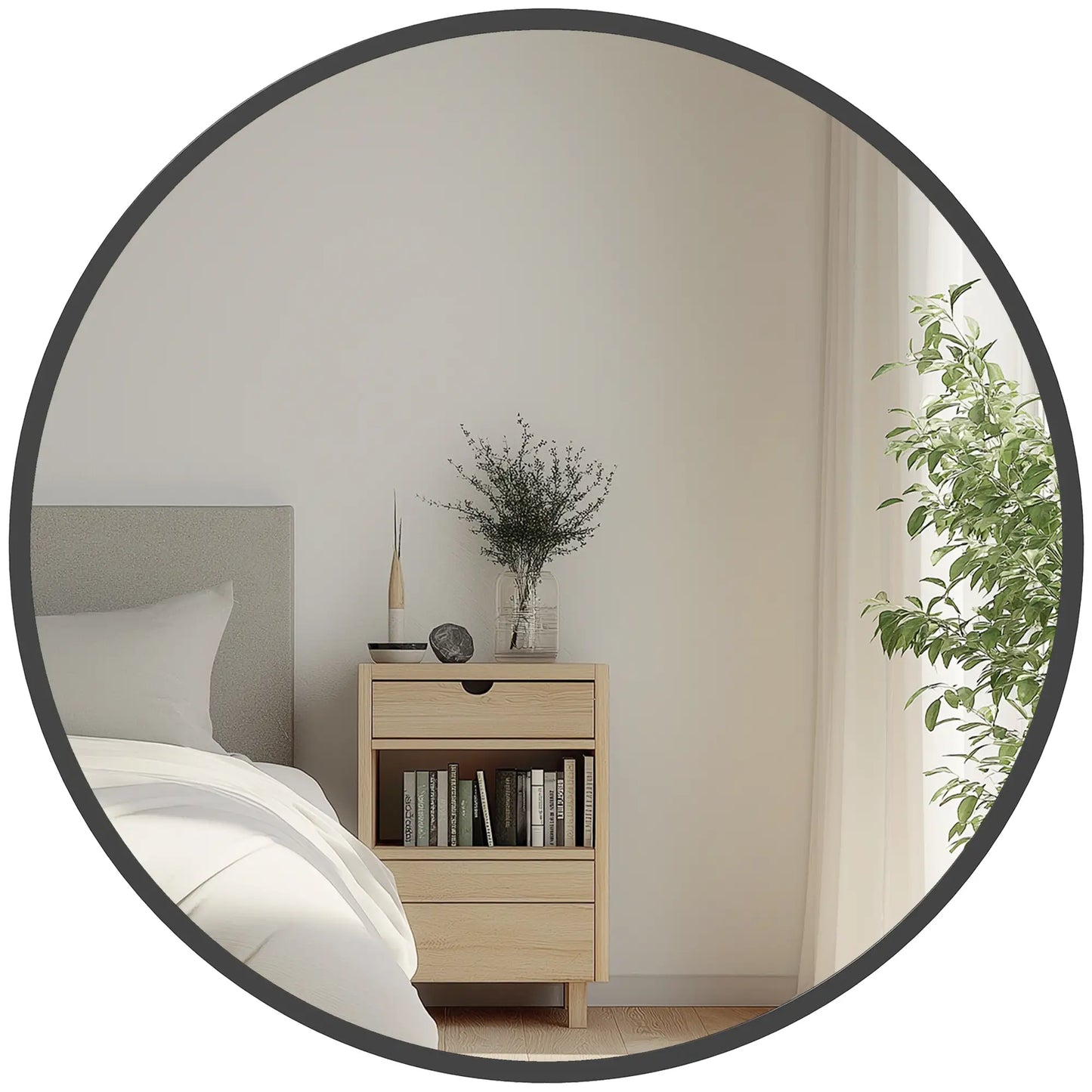 Miroir rond de 30", Cadre en métal, Miroir de salle de bain, Noir