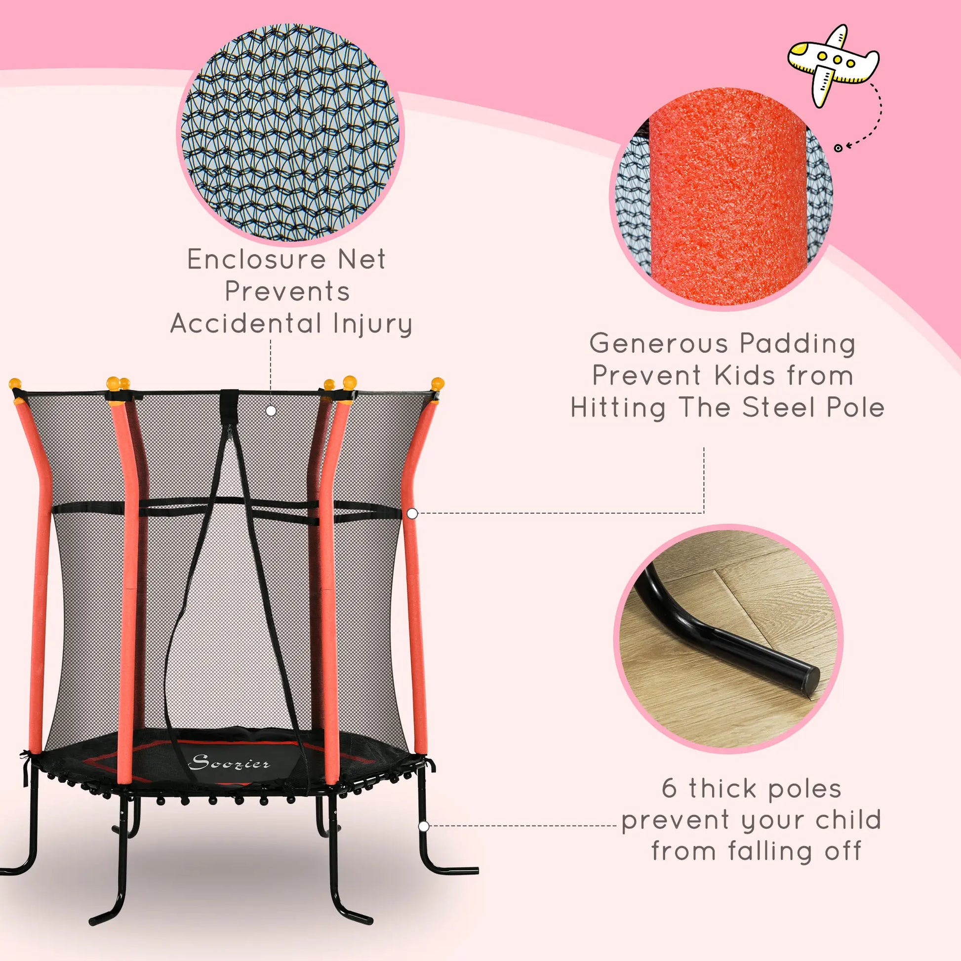 64" Kids Trampoline, Indoor Outdoor, Enclosure Net, Red Trampolines at Gallery Canada