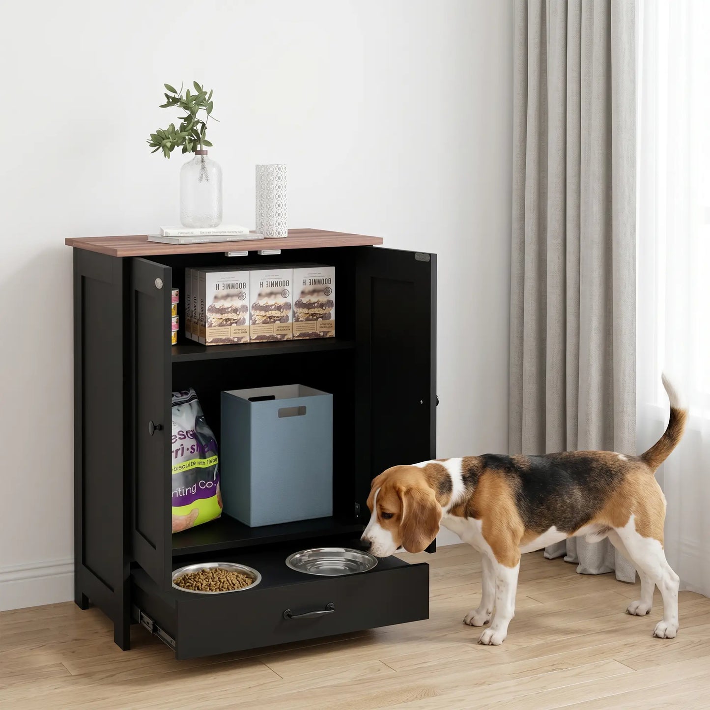 Dog Food Storage Container, Adjustable Panel, Hooks, Medium Size, Black Dog Bowls at Gallery Canada