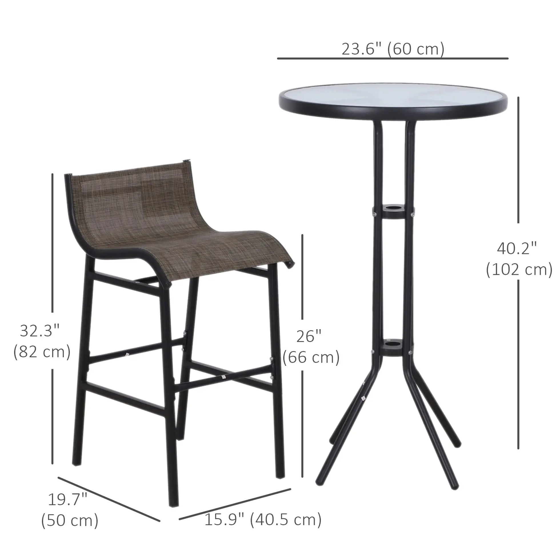 3pcs Patio Bar Set, 2 Bar Stools, 1 Tempered Glass Table, Tan Bistro Sets at Gallery Canada