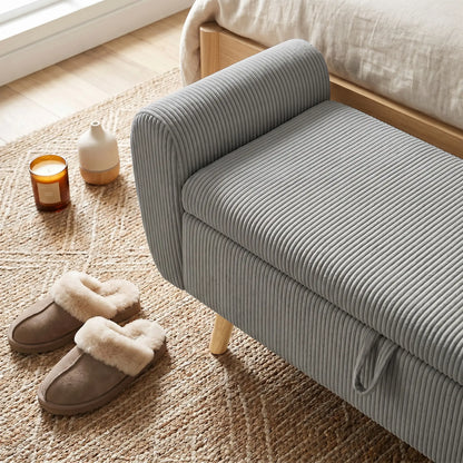 59" Corduroy Storage Ottoman Bench, Dark Grey