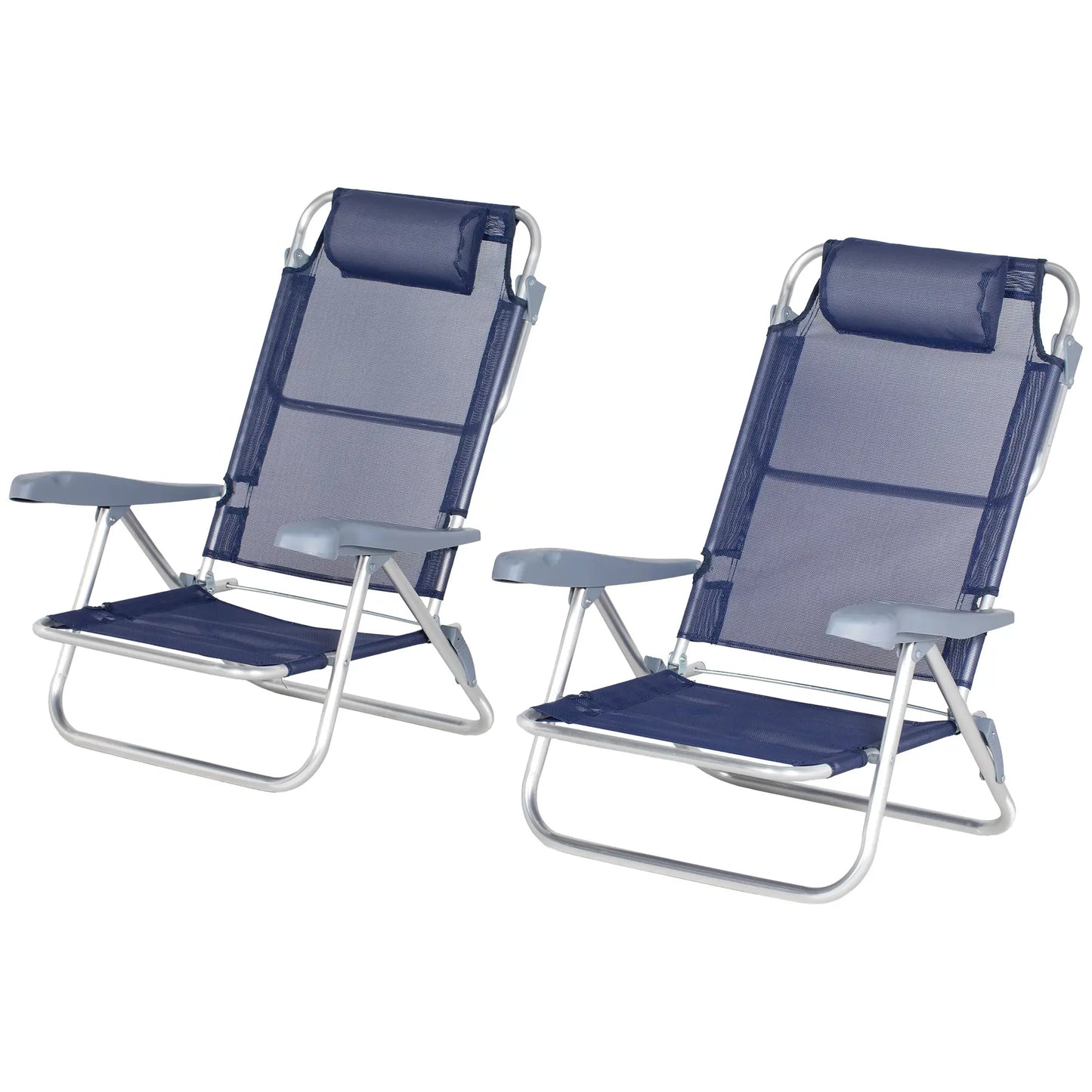 Set of 2 Fishing Chairs, Adjustable Backrest, Headrest, Folding, Dark Blue Picnic Tables & Camping Chairs Dark Blue, Silver at Gallery Canada