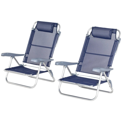 Set of 2 Fishing Chairs, Adjustable Backrest, Headrest, Folding, Dark Blue