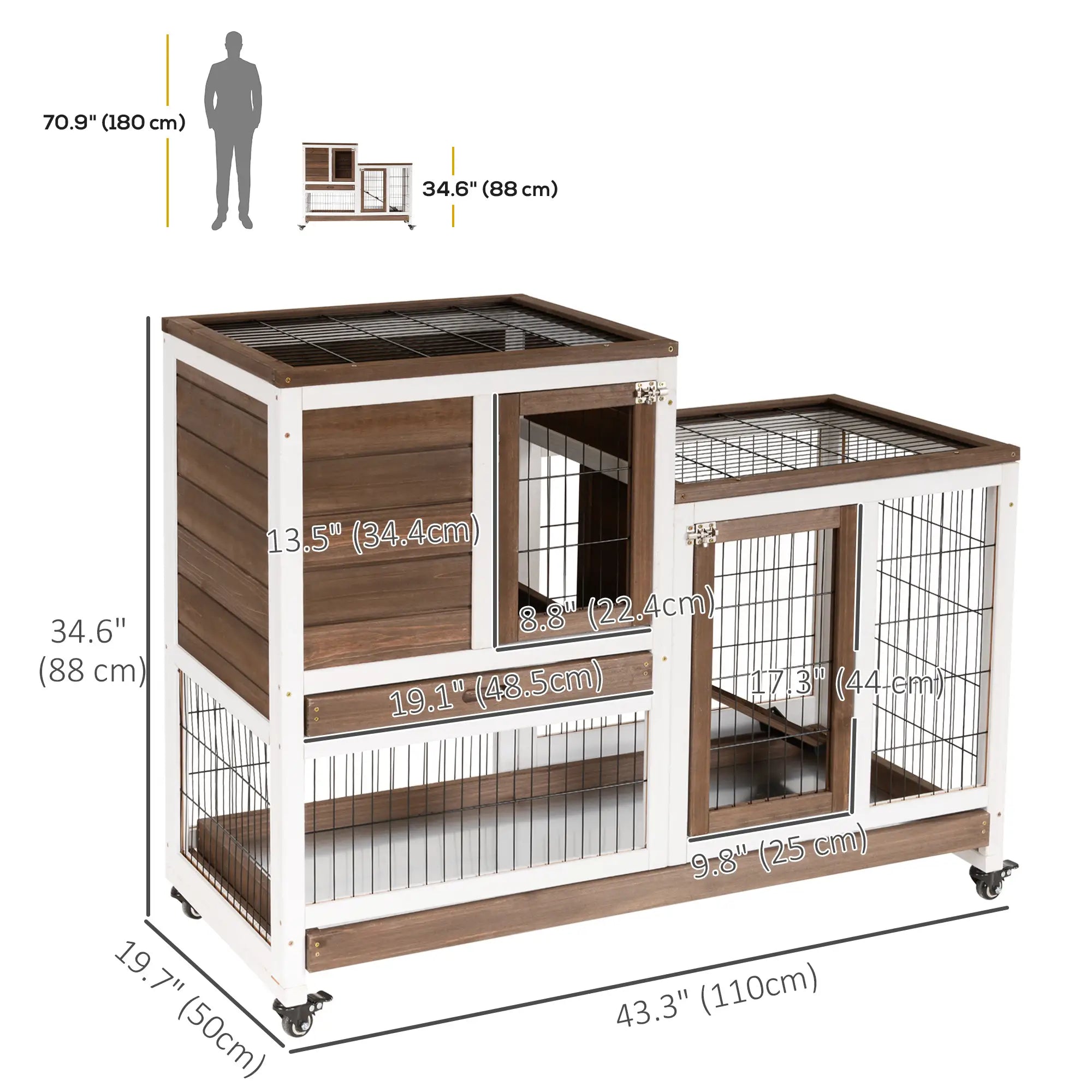 Wooden Rabbit Hutch, Indoor Bunny Cage with Wheels, Pull Out Trays, Brown Rabbit Hutch at Gallery Canada
