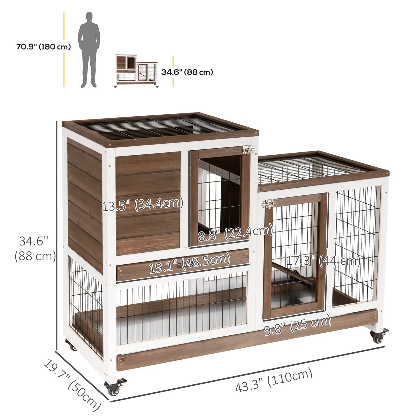 Wooden Rabbit Hutch, Indoor Bunny Cage with Wheels, Pull Out Trays, Brown Rabbit Hutch at Gallery Canada