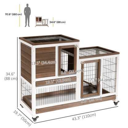 Wooden Rabbit Hutch, Indoor Bunny Cage with Wheels, Pull Out Trays, Brown Rabbit Hutch at Gallery Canada
