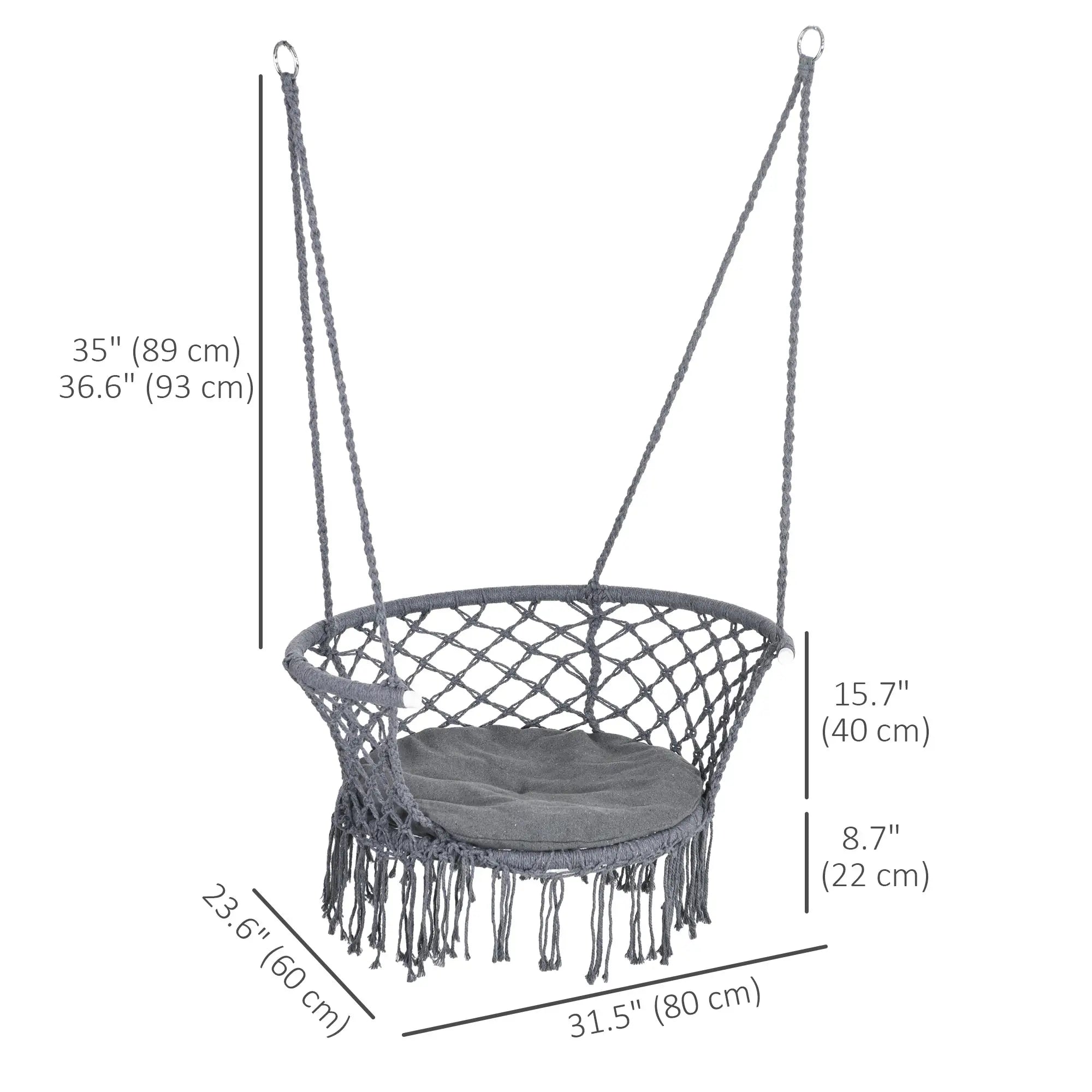 Hanging Hammock Chair, Cotton Rope with Metal Frame, Large, Dark Grey Hammock Swings at Gallery Canada