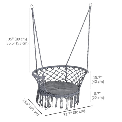 Hanging Hammock Chair, Cotton Rope with Metal Frame, Large, Dark Grey Hammock Swings at Gallery Canada