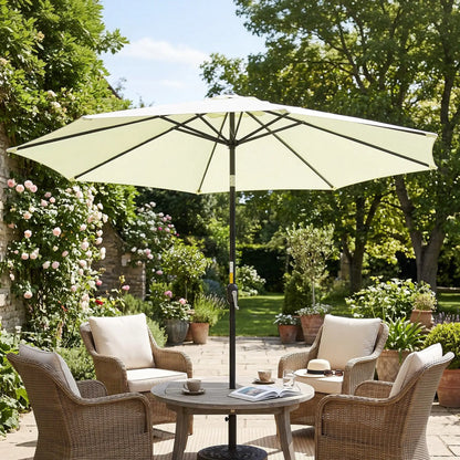 10' x 8' Round Market Umbrella, Crank Handle, Tilt, Beige Sun Umbrellas at Gallery Canada