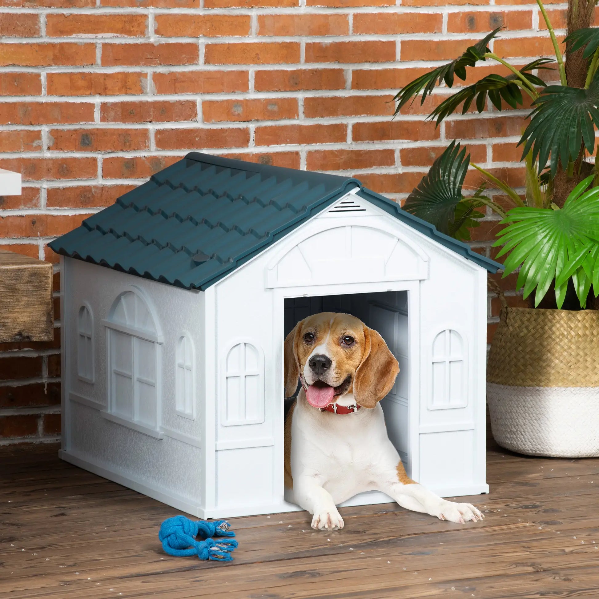 26" Plastic Dog House, Outdoor with Air Vents, Small Medium Dogs, Blue Houses, Kennels & Pens at Gallery Canada