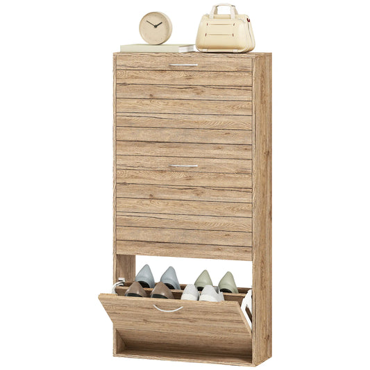 Shoe Storage Cabinet, 3 Flip Drawers, 12 Pair Organizer, Oak Shoe Storage Cabinets & Racks Oak at Gallery Canada