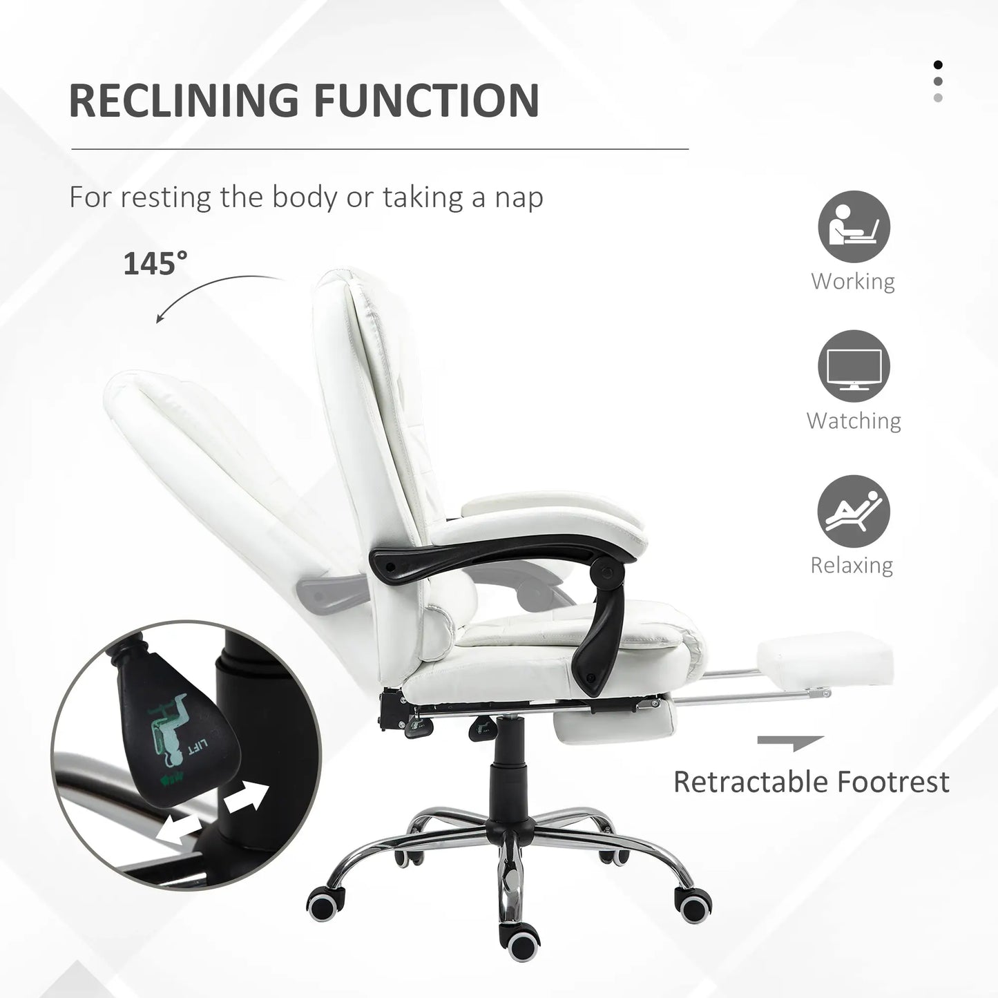 High Back Office Chair, PU Leather, Retractable Footrest, Padded Armrest, White Executive & Manager Chairs at Gallery Canada