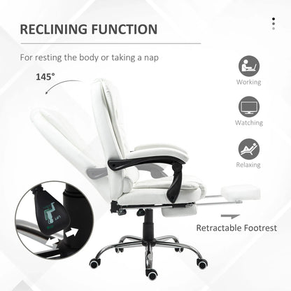 High Back Office Chair, PU Leather, Retractable Footrest, Padded Armrest, White Executive & Manager Chairs at Gallery Canada