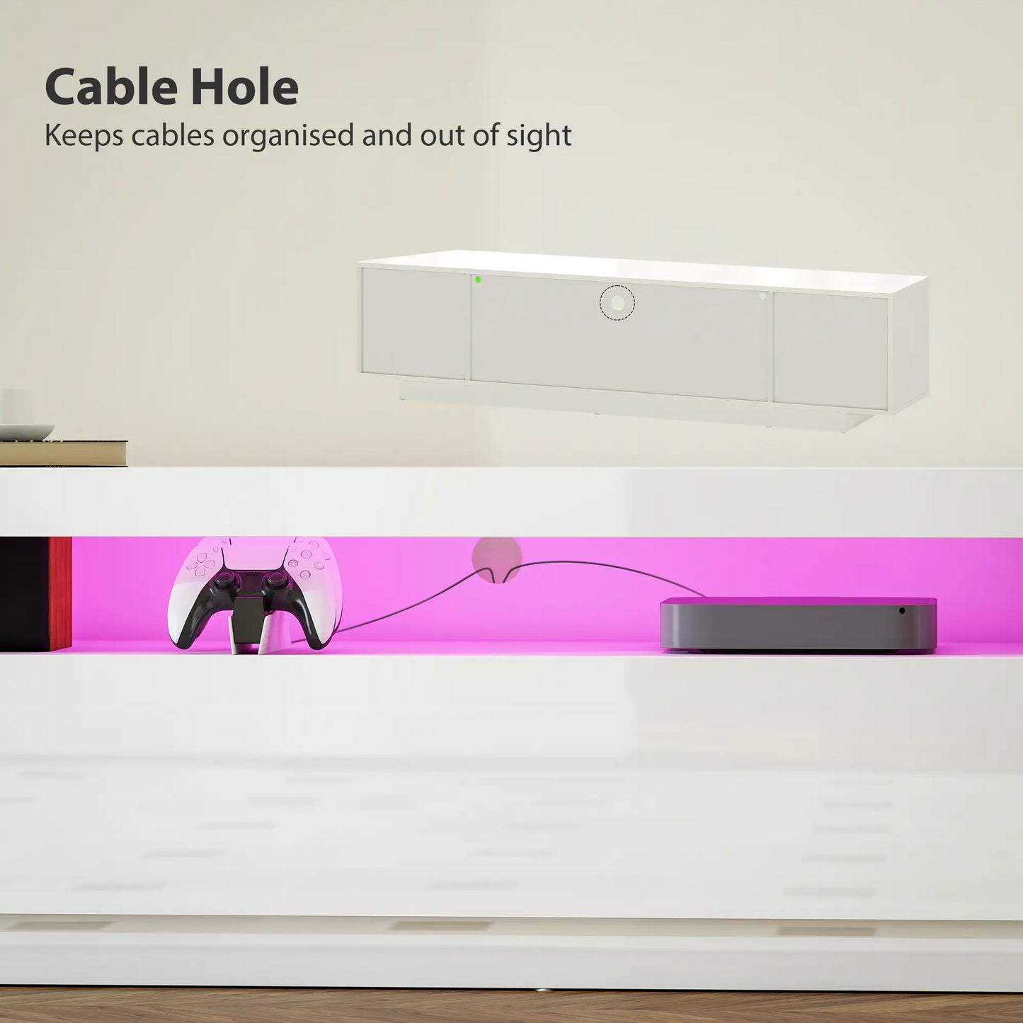 TV Stand for 65-85 Inch TV, RGB LED Lights, White TV Stands at Gallery Canada