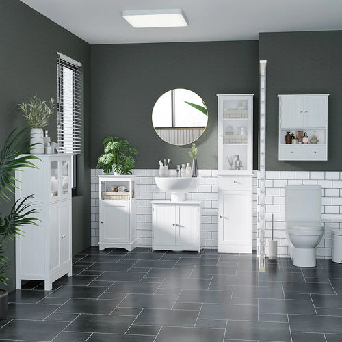Under Sink Bathroom Cabinet, 2 Doors with Shelf, White