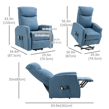 Electric Lift Chair, Power Chair Recliner with 8 Massage Vibration Points, Remote Control, Side Pockets, Blue - Gallery Canada
