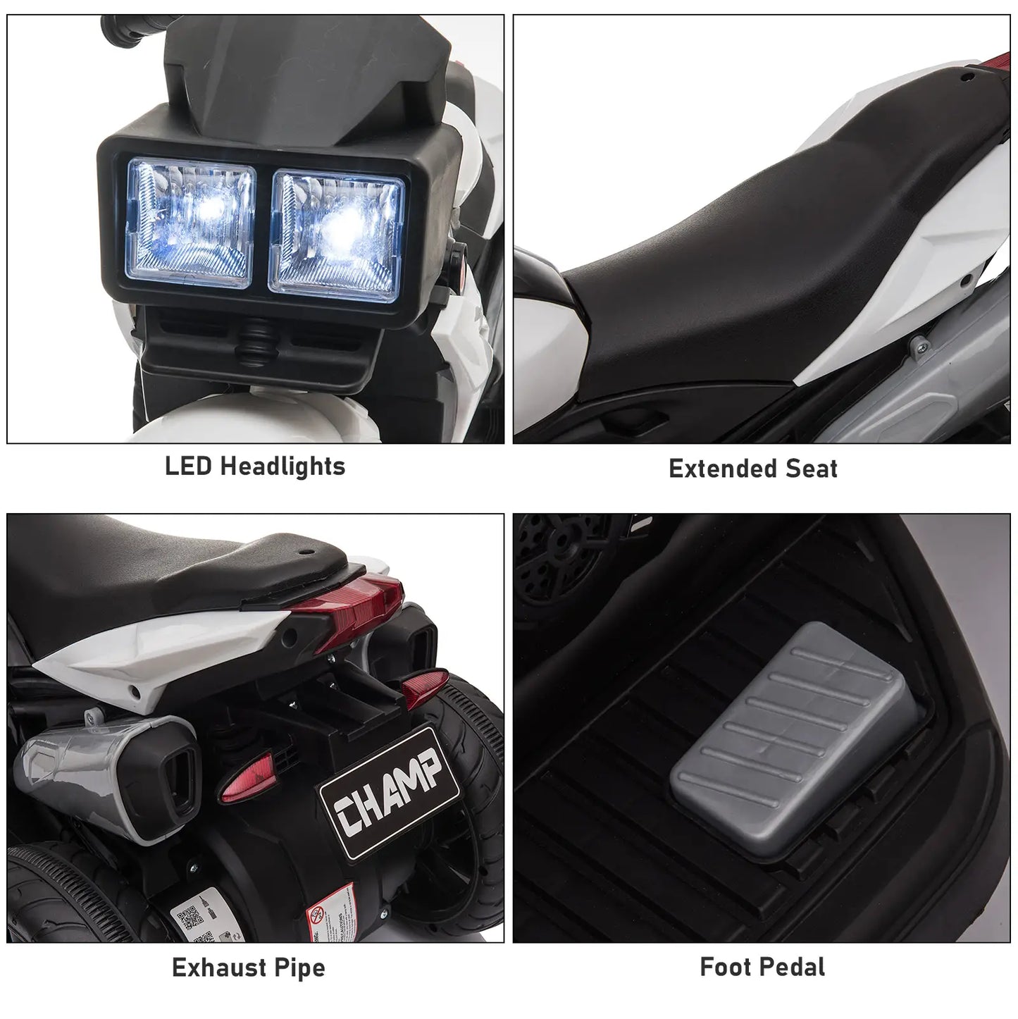 Kids Electric Motorcycle Ride-On Toy, 6V Battery Powered, White Electric Motorcycles at Gallery Canada