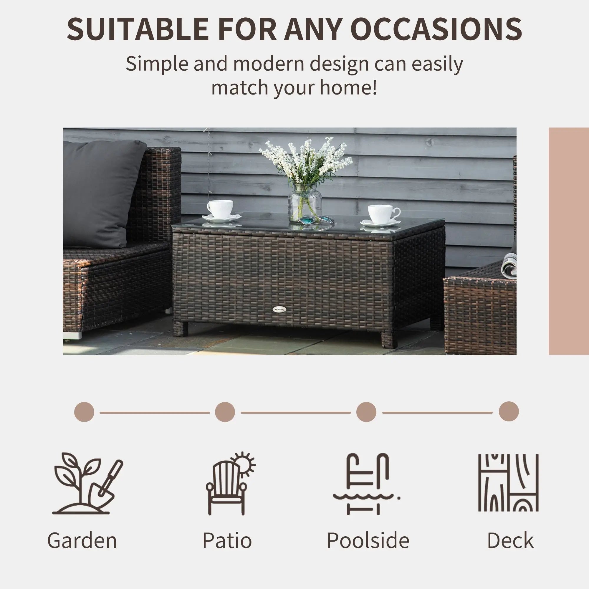 Rattan Wicker Coffee Table, Glass Top, Outdoor Garden Patio Furniture, Brown Coffee Tables at Gallery Canada