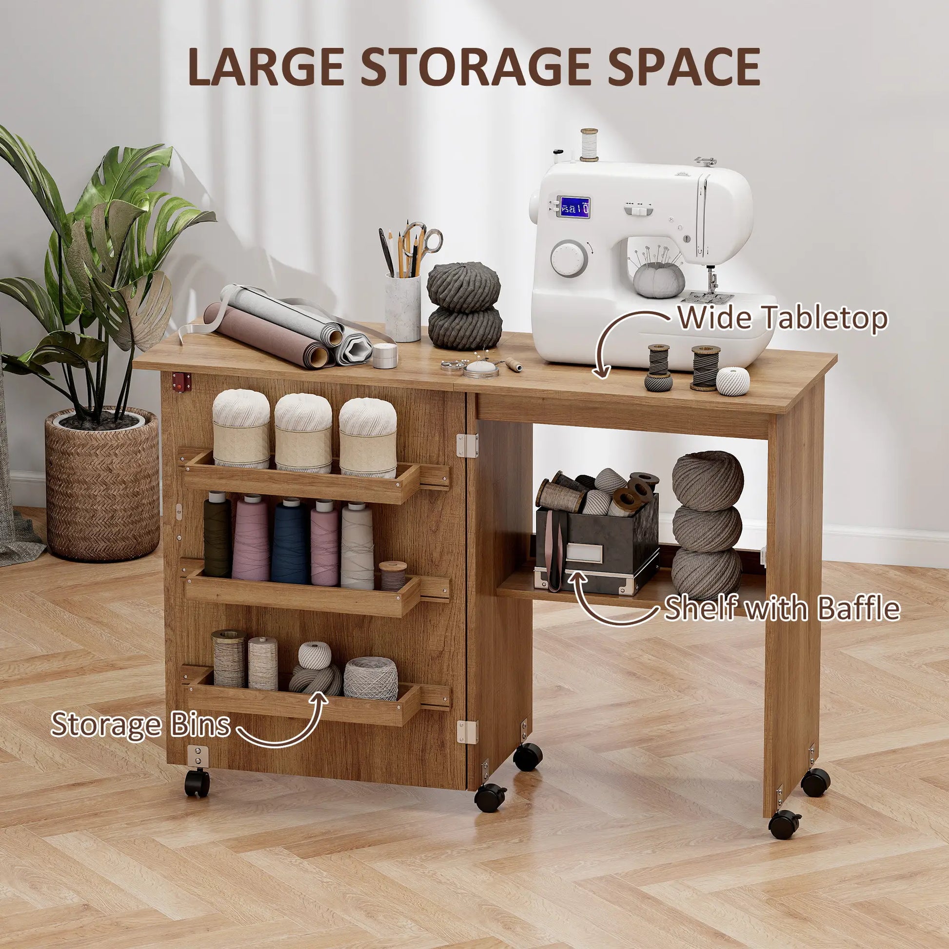 Sewing Machine Cabinet, Folding Table with Storage, Brown Storage Cabinets at Gallery Canada