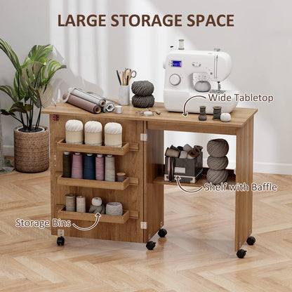 Sewing Machine Cabinet, Folding Table with Storage, Brown Storage Cabinets at Gallery Canada
