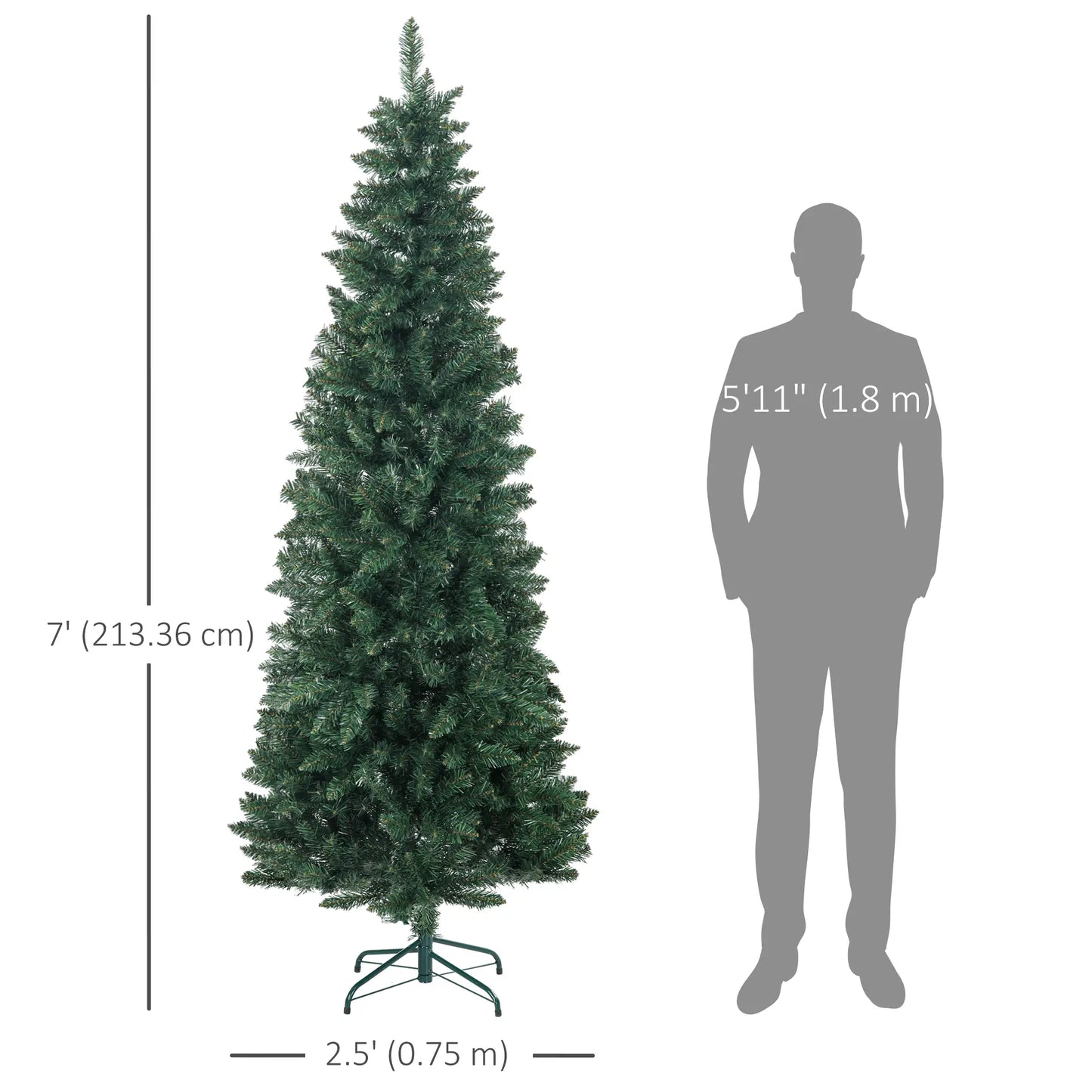7ft Pencil Artificial Christmas Tree, 687 Branch Tips, Steel Base, Green Pencil Christmas Trees at Gallery Canada