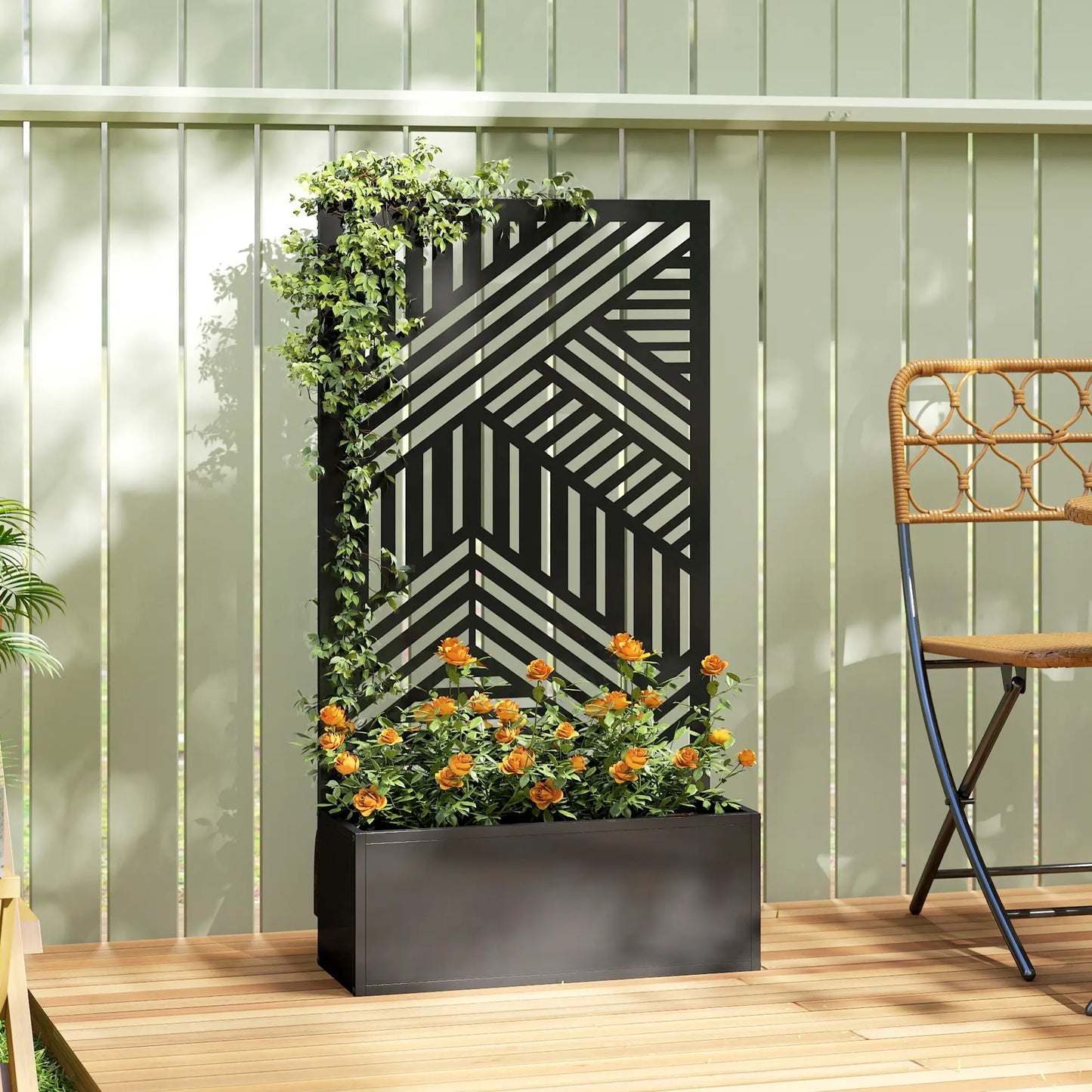44.5" Metal Planter Box with Trellis, Raised Garden Bed for Climbing Plants Galvanized Planter Boxes at Gallery Canada
