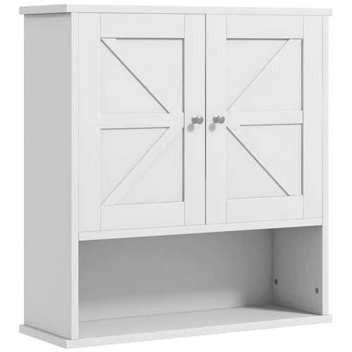 Farmhouse Bathroom Medicine Cabinet, Barn Doors, Adjustable Shelf, White