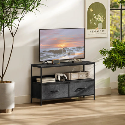 TV Stand with Charging Station, 2 Foldable Drawers, Open Shelf, 47 Inch, Black TV Stands at Gallery Canada