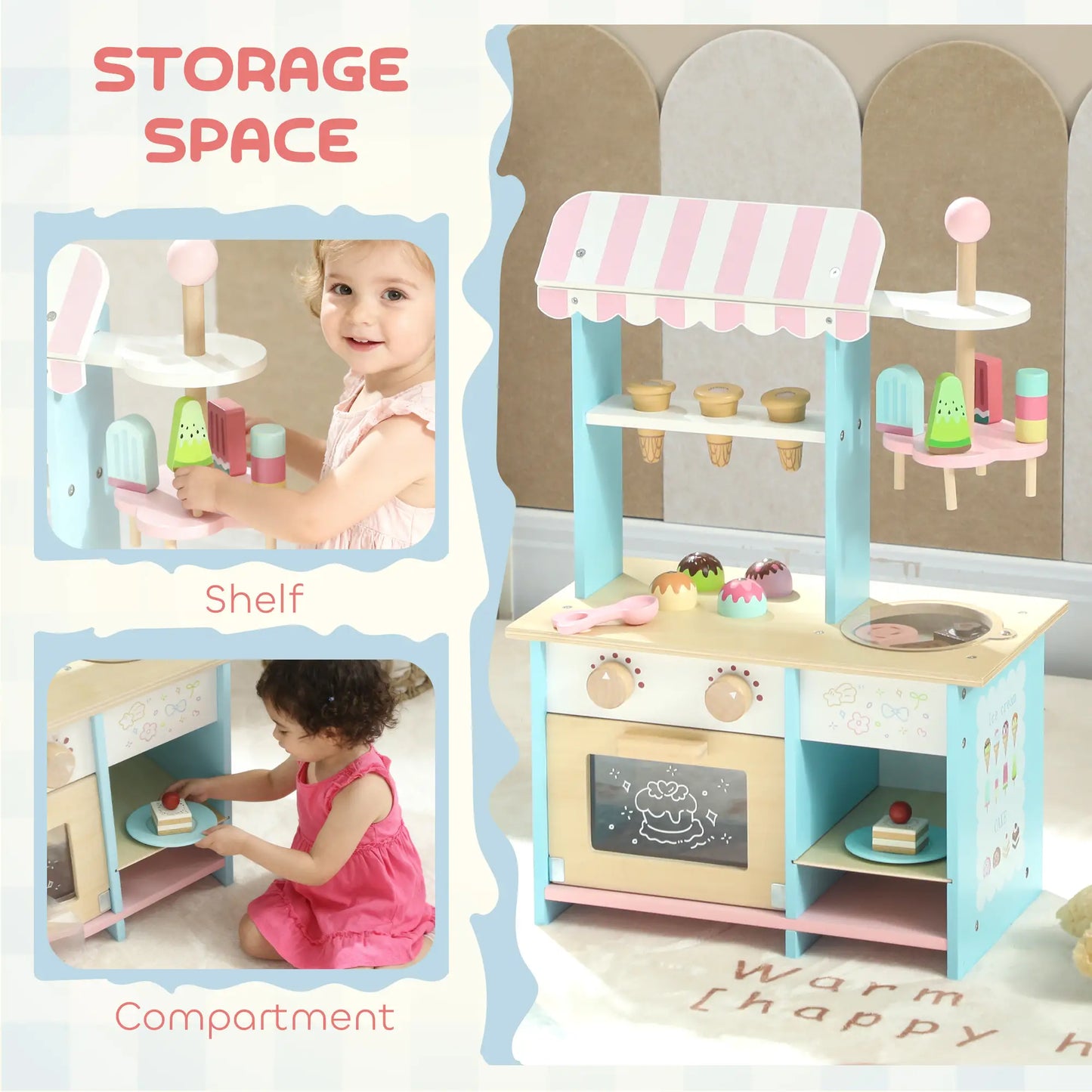 Wooden Ice Cream Toy Shop, Pretend Play Food Store with Oven, Ages 3+ Toy Playsets at Gallery Canada