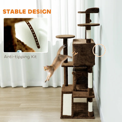 54" Cat Tree, Multi-Level Tower With Scratching Posts, Light Brown Multi-Level Cat Towers at Gallery Canada