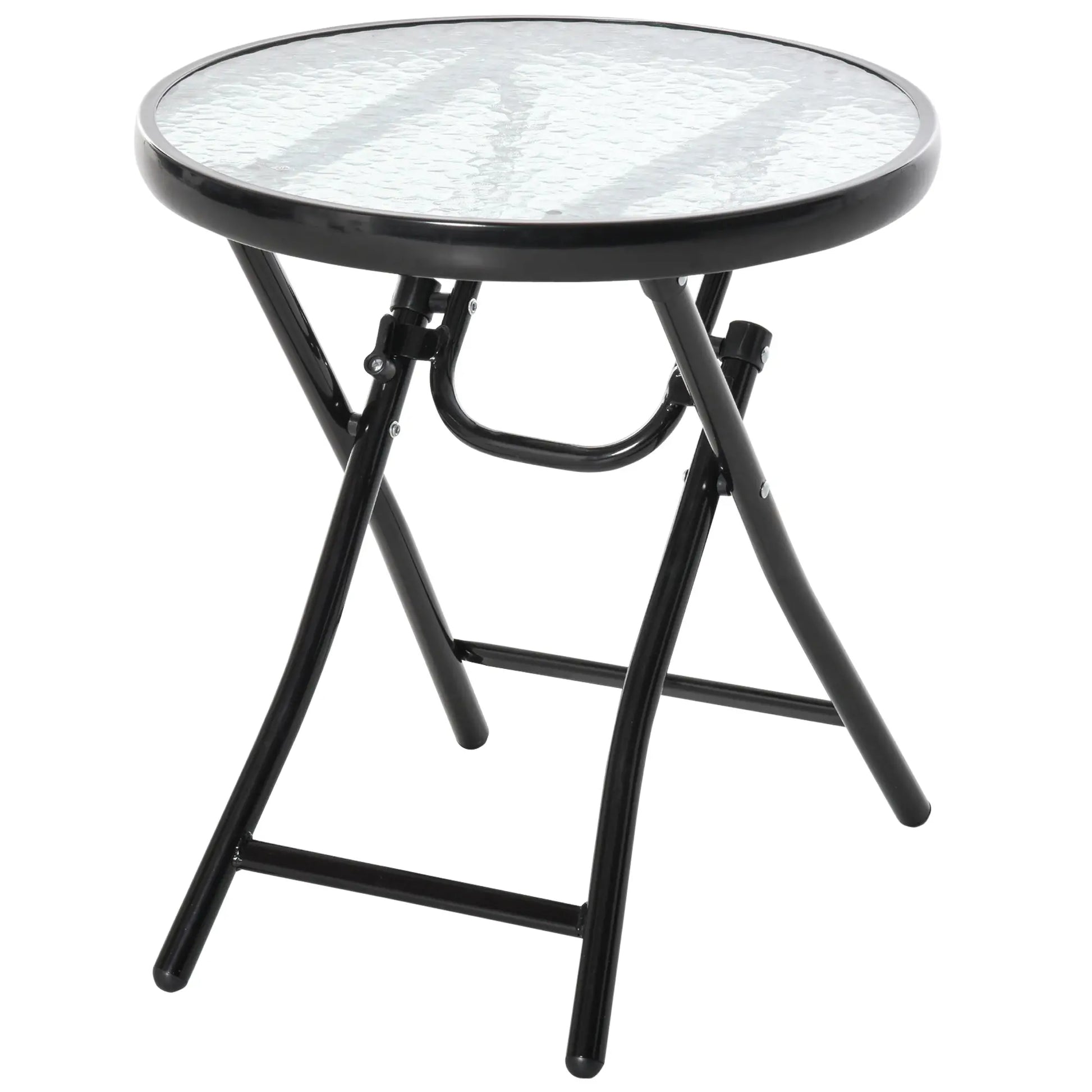 18" Round Folding Coffee Table, Tempered Glass Top, Portable for Patio, Balcony Patio Side Tables Black at Gallery Canada