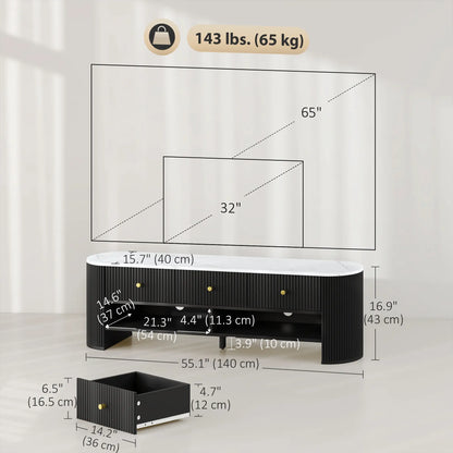Modern TV Stand, Marble-Effect Top, 3 Drawers, 2 Shelves, 32-65 Inch, Black TV Stands at Gallery Canada
