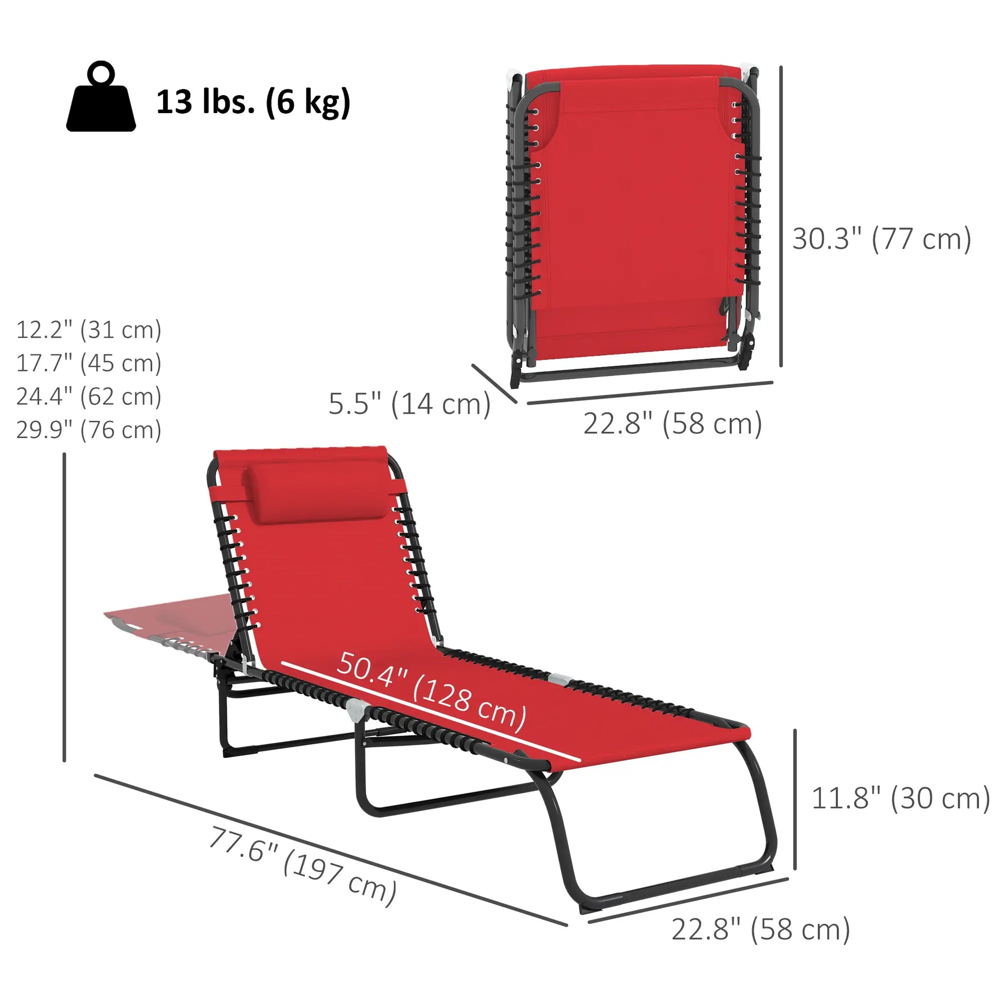 Outdoor Folding Lounge Chair, 4-Level Adjustable, Wine Red Lounger Chairs at Gallery Canada