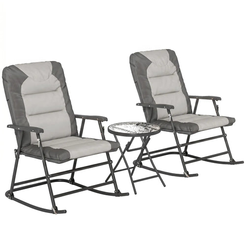 3-Piece Foldable Rocking Chair Set, Light Grey