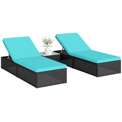 3pc Rattan Lounge Chair Set with Side Table Outdoor Patio Synthetic Rattan Wicker Sun Bed Set with Cushion Chaise Loungers at Gallery Canada