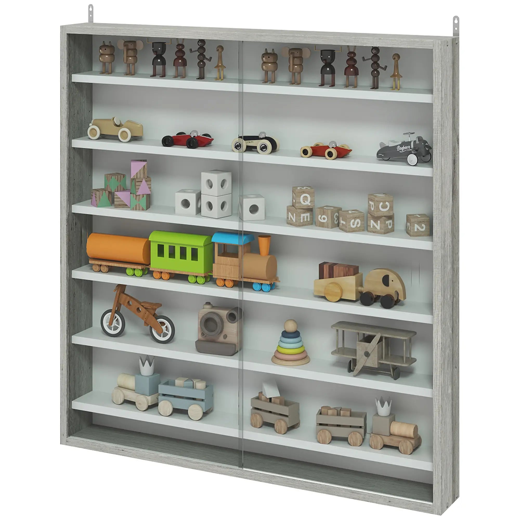 7-Tier Glass Display Cabinet, 2 Doors, 6 Adjustable Shelves, Grey Display Bookshelves Grey at Gallery Canada
