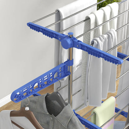3-Tier Clothes Drying Rack, Stainless Steel Laundry Rack with 2 Side Wings and 6 Castors, Collapsible Adjustable Clothes Airer for Indoor Outdoor, Blue Bath Accessories at Gallery Canada