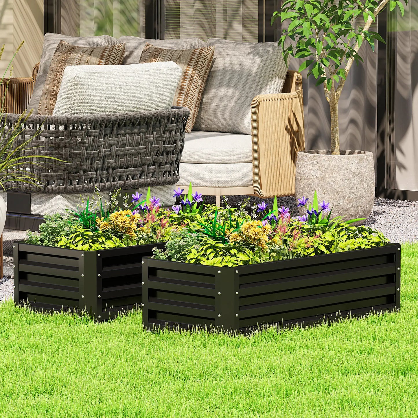Galvanized Raised Garden Beds, Outdoor Planter Box, Set Of 2, Black Galvanized Planter Boxes at Gallery Canada