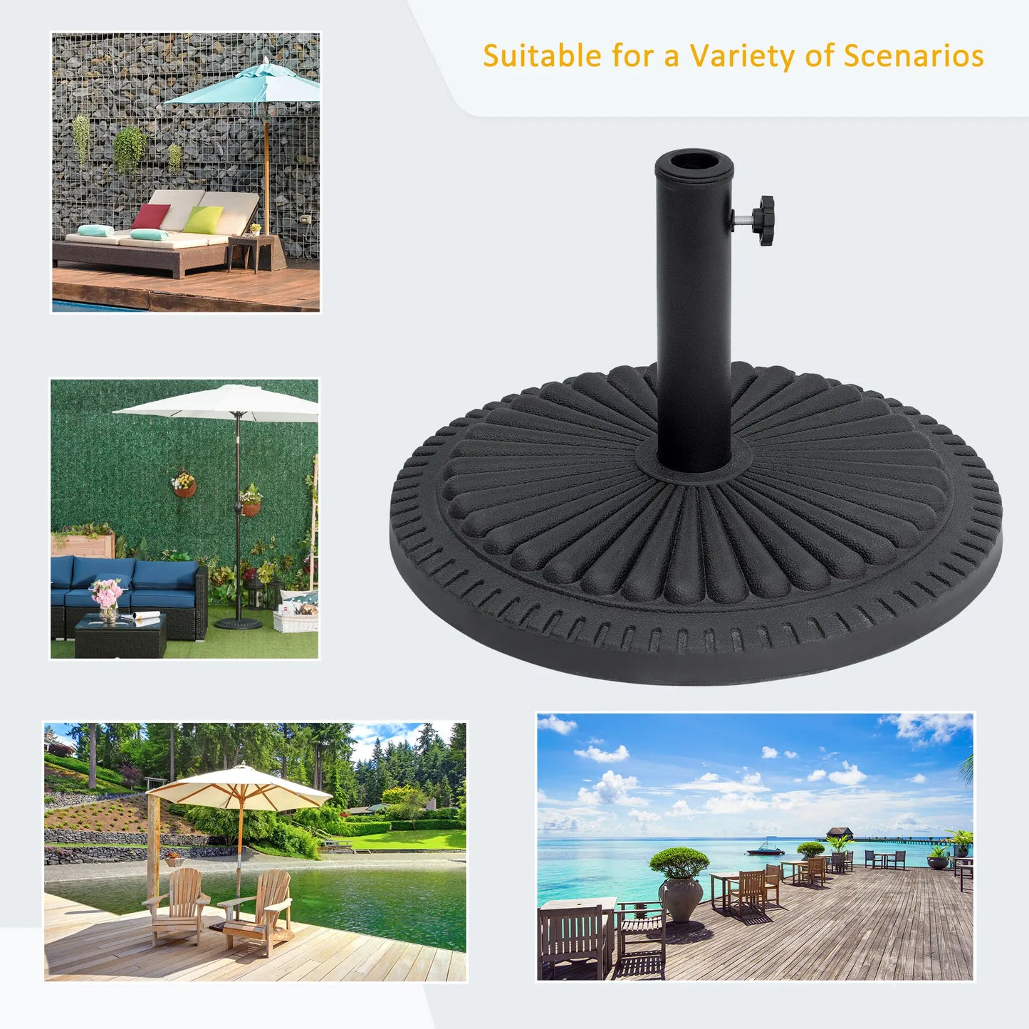 Round Cement Patio Umbrella Base Stand, Fits Φ1.4", Φ1.5", Φ2" Pole, Black Umbrella Bases at Gallery Canada