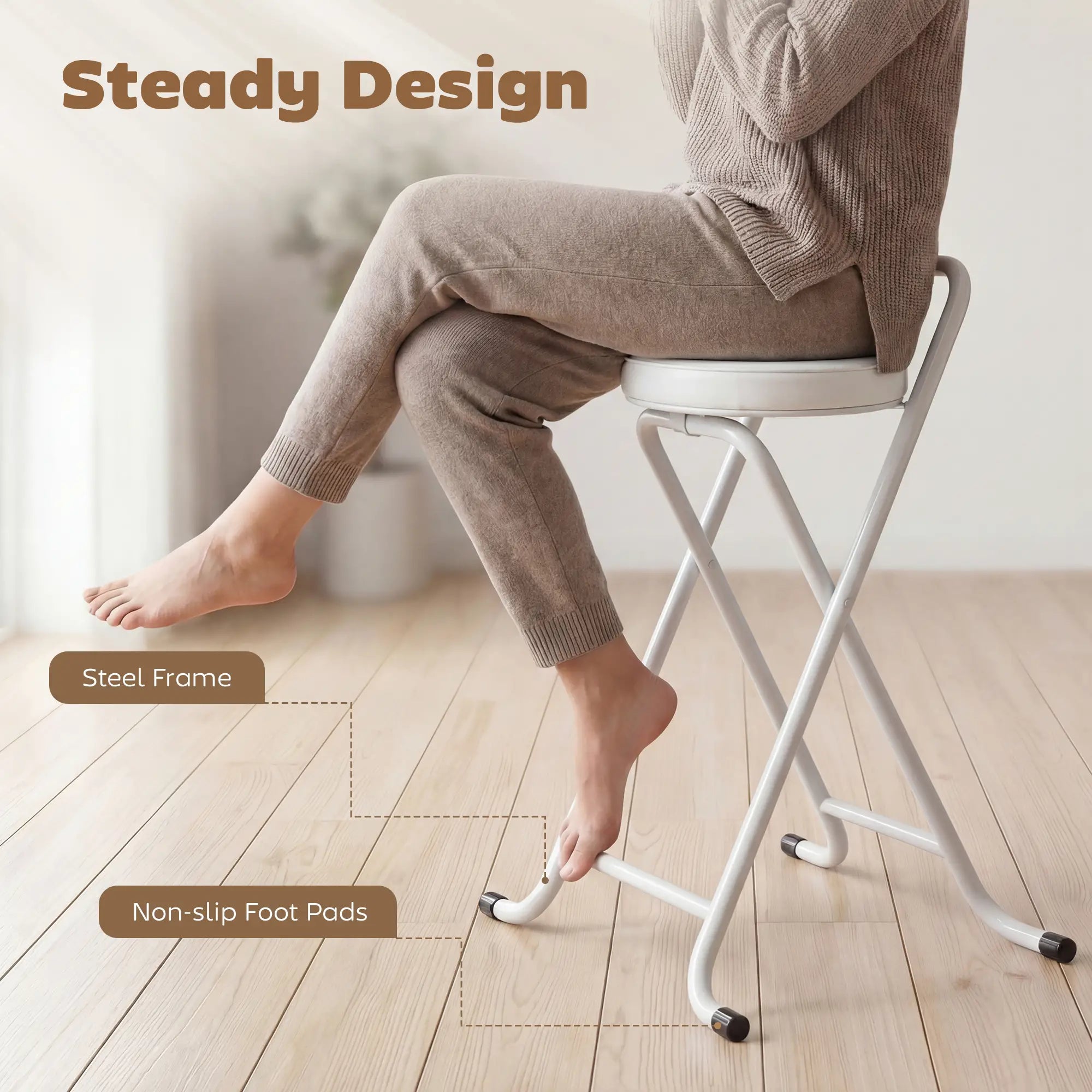 Foldable Bar Stools Set Of 2, PU Cushioned Seat With Footrest, White Bar Stools at Gallery Canada