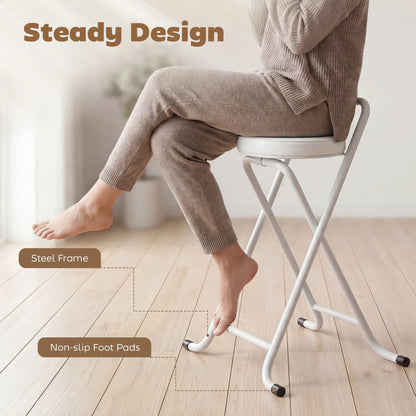 Foldable Bar Stools Set Of 2, PU Cushioned Seat With Footrest, White Bar Stools at Gallery Canada