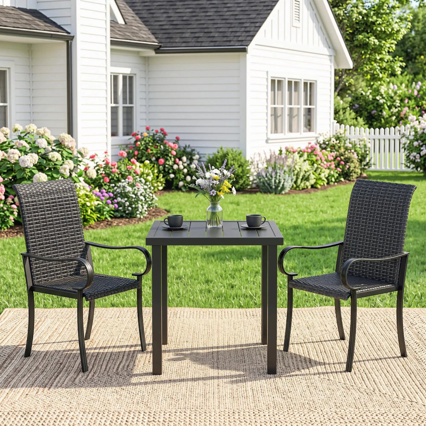 2 PE Rattan Patio Dining Chairs, Steel Frame, Garden, Backyard, Black Patio Chairs at Gallery Canada