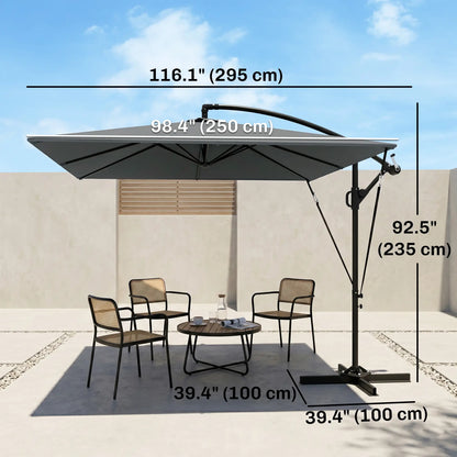 Patio Offset Umbrella, Crank Parasol With Base, Cover, Wind Securing, Khaki Offset Cantilever Umbrellas at Gallery Canada