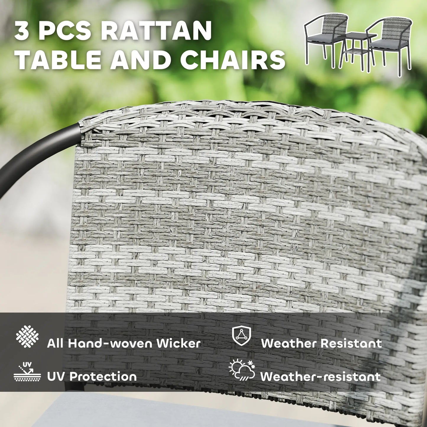 3 Piece Wicker Patio Set, 2-Tier Glass Table, Dark Grey Bistro Sets at Gallery Canada