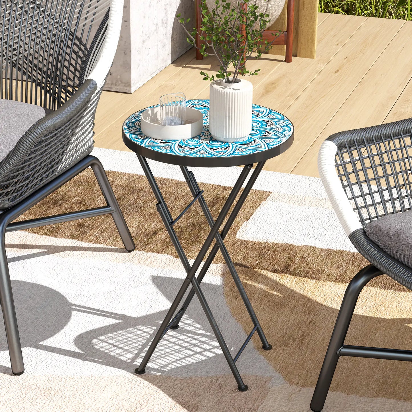 Mosaic Outdoor Patio Side Table, 14" Round, Steel Frame, Blue Patio Side Tables at Gallery Canada