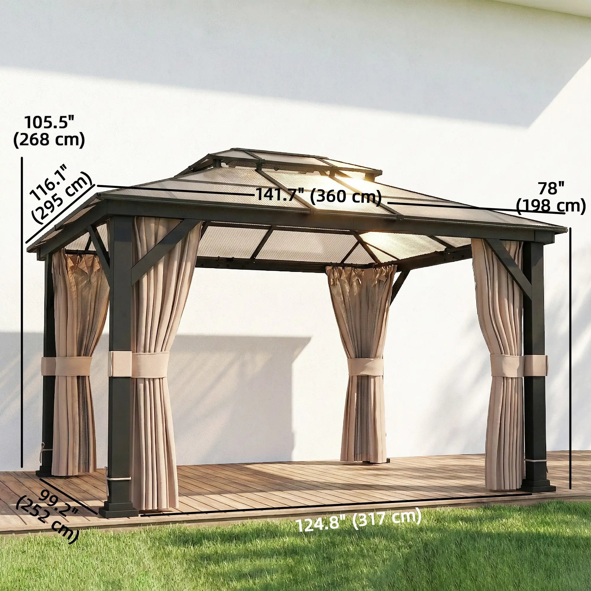10' x 12' Hardtop Gazebo, Steel Permanent Outdoor, Khaki Gazebos at Gallery Canada