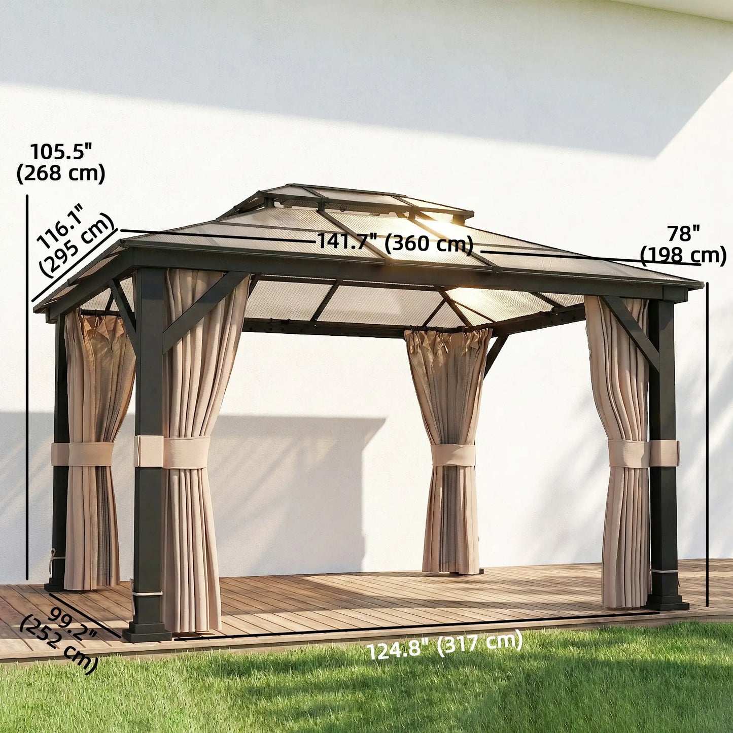 10' x 12' Hardtop Gazebo, Steel Permanent Outdoor, Khaki Gazebos at Gallery Canada
